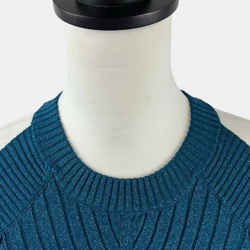 INC International Concepts Sweater L Cold Shoulder Ribbed Knit Metallic Teal NEW - Picture 2 of 11