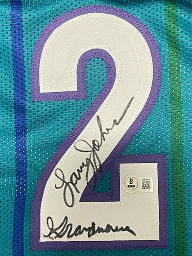 Larry Johnson Signed Hornets Custom Jersey w/ Grandmama Beckett Wit BAS COA - 第 2/3 張圖片