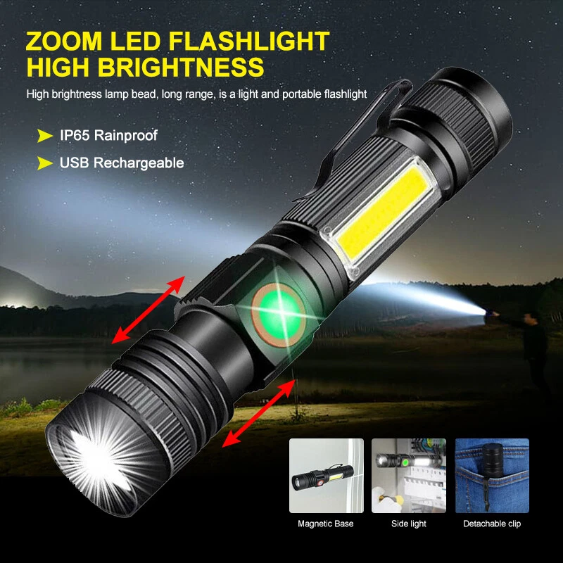 Rechargeable Flashlight Powerful Laser Camping Usb Long Duration