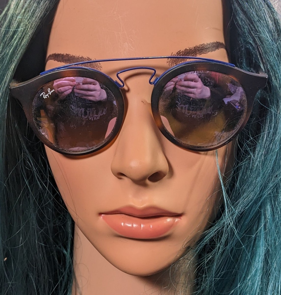 Ray-Ban 4256 Round Tortoise Sunglasses With Blue Accents And Lilac Mirror Lenses Ray-Ban 4256 Round Tortoise Sunglasses With Blue Accents And  main image 4