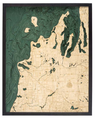 Route M22 Northwest Michigan, Wood Carved Topographic Depth Chart / Map