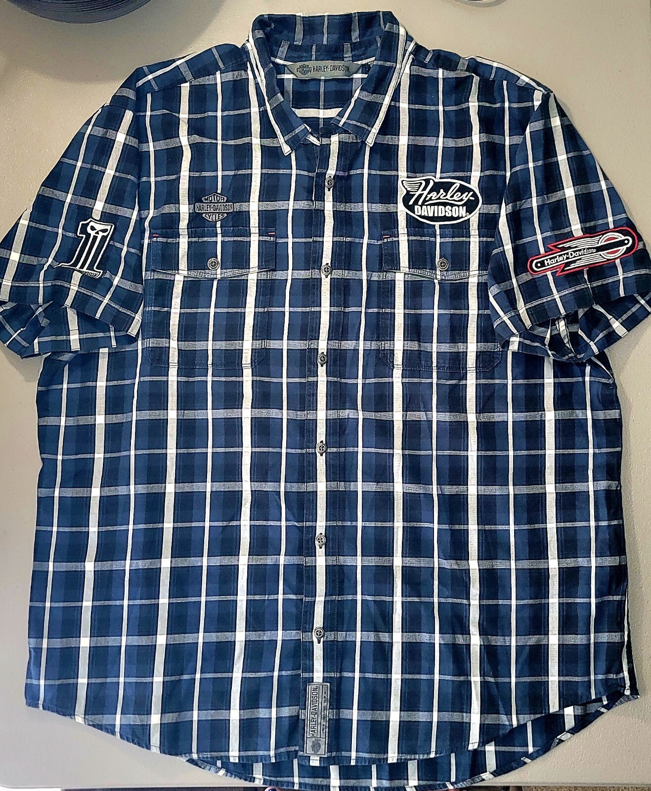 Harley Davidson Multi Patch SS Button Up Shirt- P… - image 1