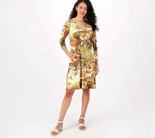 Attitudes by Renee Como Jersey 3/4 Sleeve Dress -Melon (sz Small) a598379 -