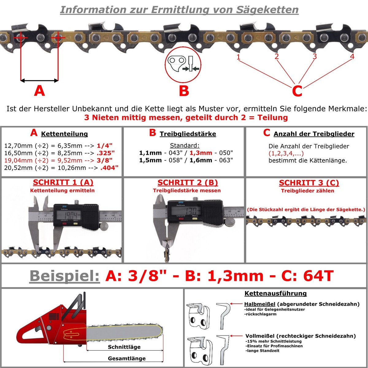 Sägekette Für Stihl MS170 021 023 025 – Halbmeißel 3/8 LP, 1,3 Mm, 55 Treibglieder, 40 Cm