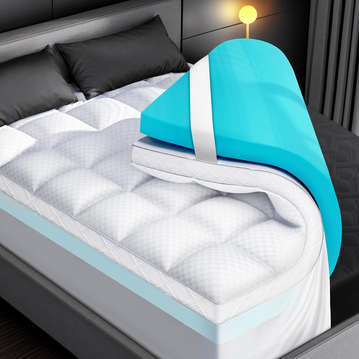 Dual Layer Memory Foam Mattress Topper for Pain Relief with 2X Support, 2