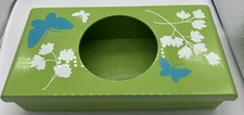 Vintage Green Tissue Box Holder With Butterflies And Flower Design On Lid