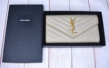 Saint Laurent YSL Cassandre Leather Long Envelope Wallet Beige W/ COA  Box