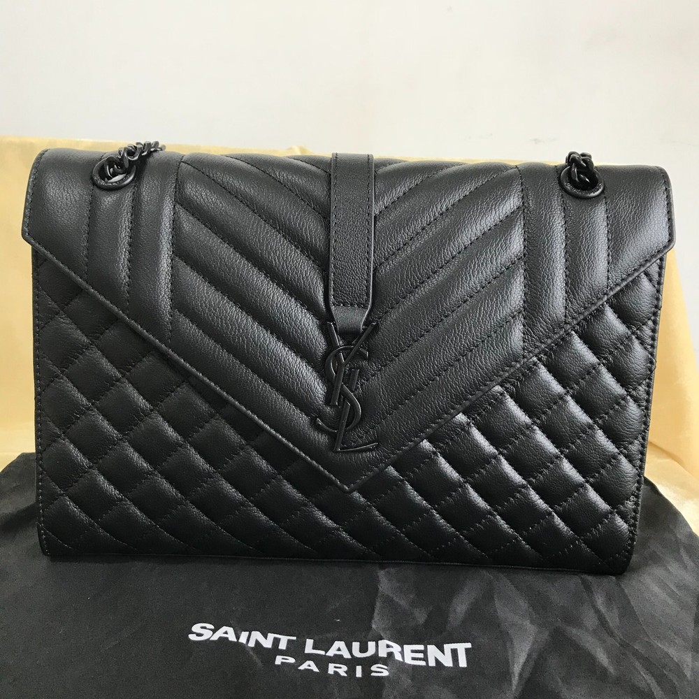 Authentic Yves Saint Laurent Black Chevron Quilted Leather LouLou Shoulder Bag