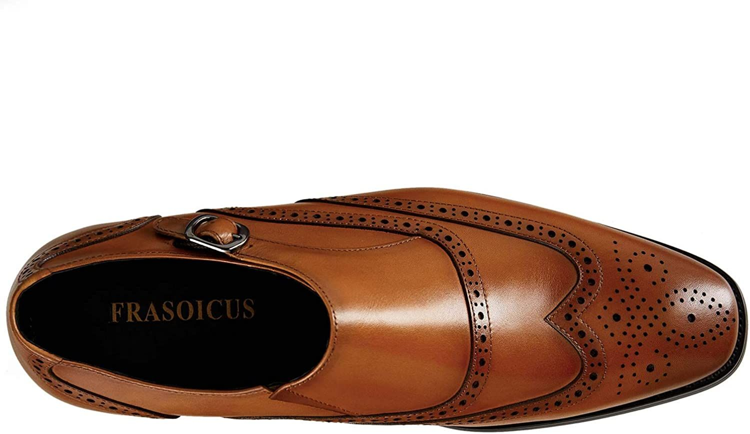 FRASOICUS Men ’s Dress Shoes Genuine Leather Monk Strap Wingtip Formal