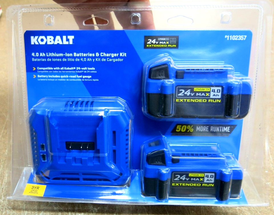 Kobalt 1102357 Lithium Ion 4.0 Ah 2 Batteries and 1 Charger Kit ...
