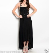 Sexy "Black" Lace Boho Gypsy Hippie Long Hi-Lo Party Dress-D-CN223863