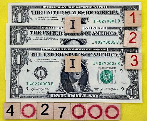 New 2021 UNCIRCULATED (Lot Of 3) Consecutive Fancy Serial Number 1$ Dollar Bill