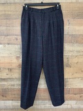 Vintage Wool Blend Herringbone Plaid Lined Pleated Trousers Pants Size 14 Cozy