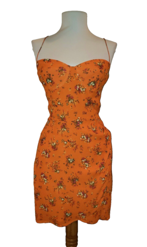 Reformation Saoirse Mini Dress Orange Autumn Floral Sweetheart Wrap SZ. US 4 NWT - 第 1/16 張圖片