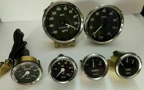 Kit De Compteurs Réplique Smiths 52mm - Température, Huile, Essence, Ampère, Vitesse 180 MPH - Neuf