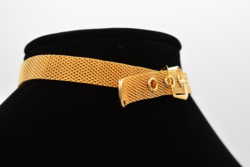 Vintage Choker Necklace Mesh Chain Belt Buckle Collar Gold Chunky NOS 90s Bin4A - Picture 5 of 12