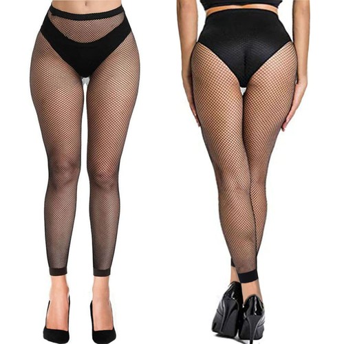 Womens Footless Tights Black Fishnet Fine Wide Whale Net Diamond Holes UK 6-16 - Picture 5 of 8