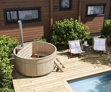 Badebottich 180cm + EDELSTAHL Unterwasserofen Badefass Badezuber Holz 