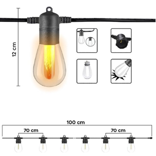 CATENA LUMINOSA DA ESTERNO INTERNO SOLARE 10 LAMPADINE EFFETTO FIAMMA FUOCO LED - Imagen 6 de 6