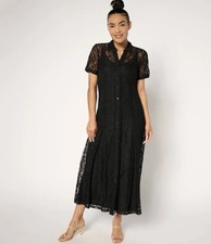 Susan Graver Regular Stretch Lace Button Front Midi Dress Size M Black A687844