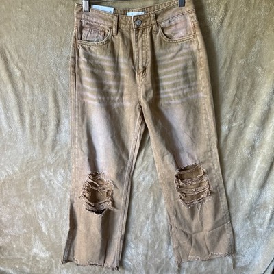 VERVET Flying Monkey womens Super High Rise 90's Vintage Crop Flare Jeans Tan 26