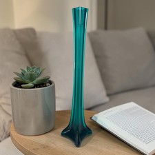 "Florero alto vintage - verde azulado oscuro - estilo Torre Eiffel de Murano, 16"""