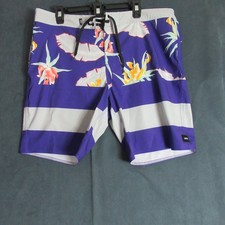 VANS Board Shorts Men 38 Purple Tropical Floral Beach Swim Surf Trunks Quick Dry