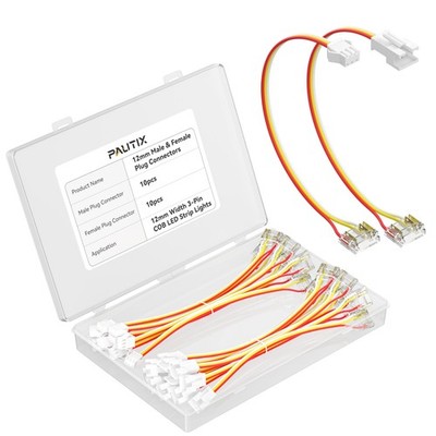 20 PCS 3Pin 12mm SPI LED Strip Light Extension Male Female Connector Wire