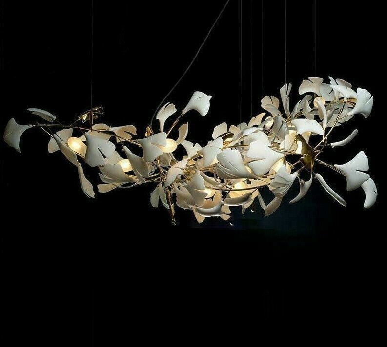 Creative Lustre Luxury Branches Chandelier Ceramic Ginkgo Biloba Light Fixture