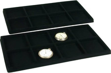 2 Black 8 Slot Pocket Watch Jewelry Display Case Tray Inserts