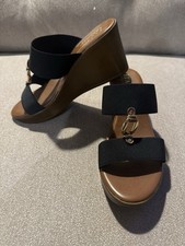 Italian Shoemakers Womens 7M Black Wedge Slide Sandals Made in Italy NWOB