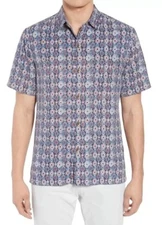 Tommy Bahama Short Sleeve Tulum Tiles Shirt Men's Medium 100% Silk Hawaii #H8-3