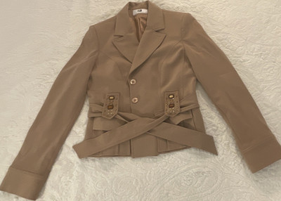 RR CONCEPT Beige Embellished Belted Collared Women's Jacket Size 40 Short