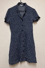 Reformation Women’s Shirt Dress Dark Blue Floral Button Short Sleeve Sz S