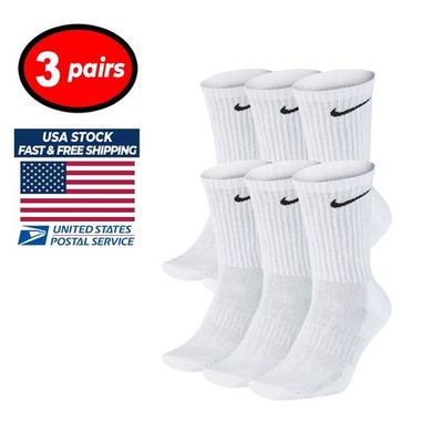 Nike Everyday Cushioned Dri-FIT 6-8 Socks - 6 Pairs, White x 3 PAIRS SHIPS FREE