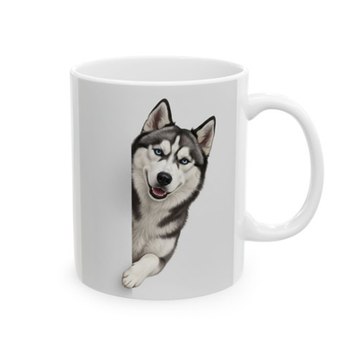 #ad Siberian Husky Dog Peeking Around Corner Dog Lover Gift 11oz $16.99
