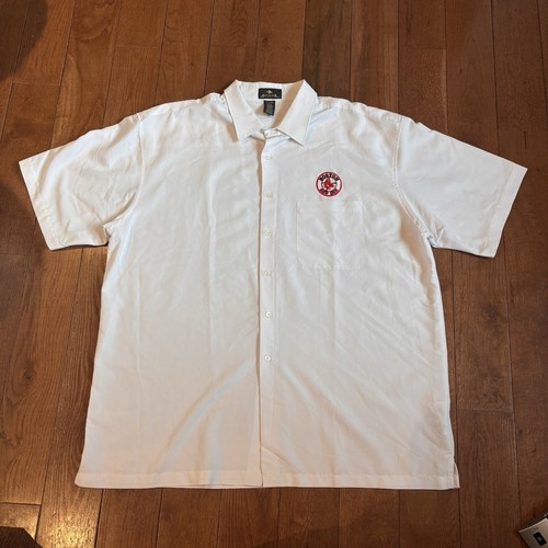 Mens Antigua MLB Boston Red Sox White Button Down Shirt Rayon Polyester sz XL