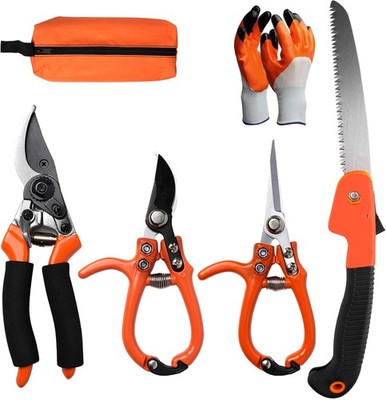 6Pcs Pruning Shears Set Heavy Duty Garden Scissors Saw with Storage Bag