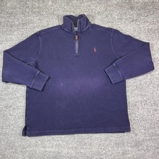 Polo Ralph Lauren Sweater Mens Large Blue 1/4 Zip Mock Neck Cotton Pullover