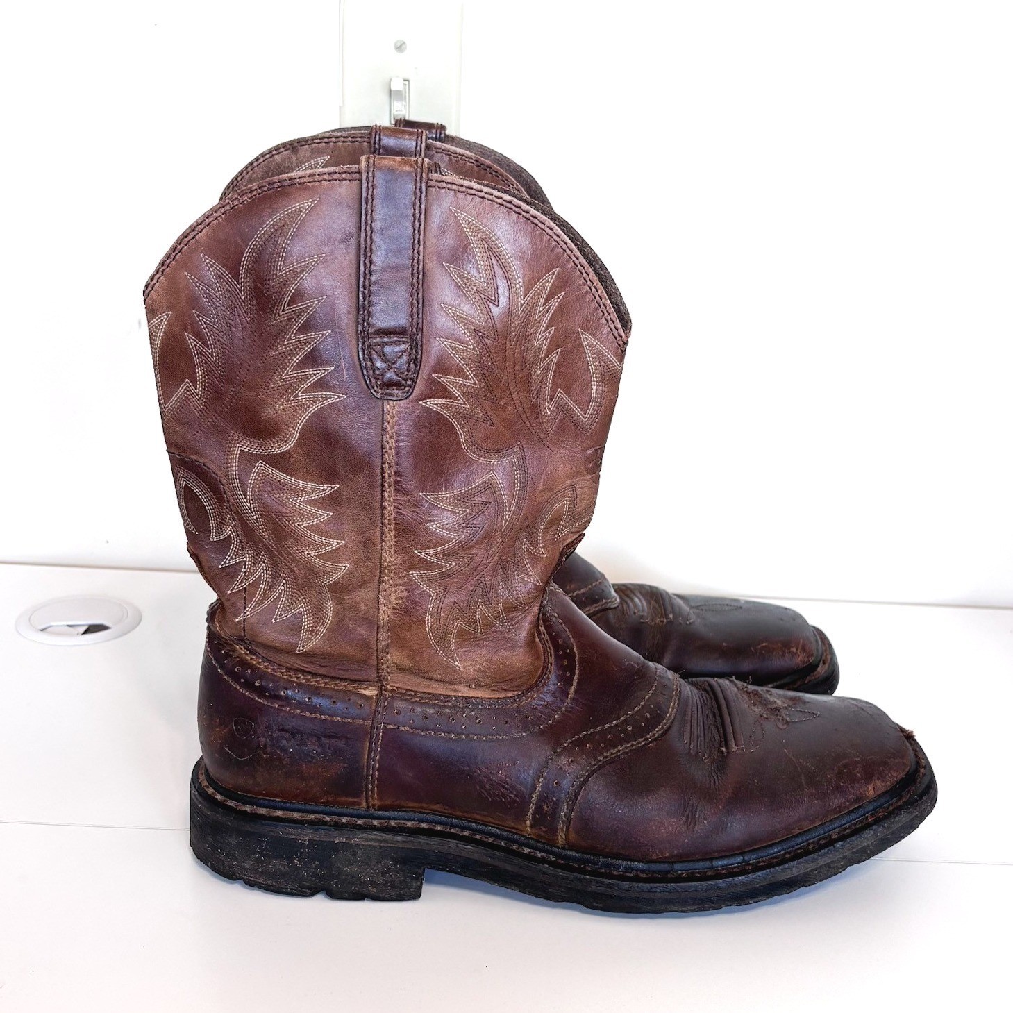 Ariat Sierra Wide Square Toe Work Boots Mens 11.5D Brown Western Cowboy 10010148