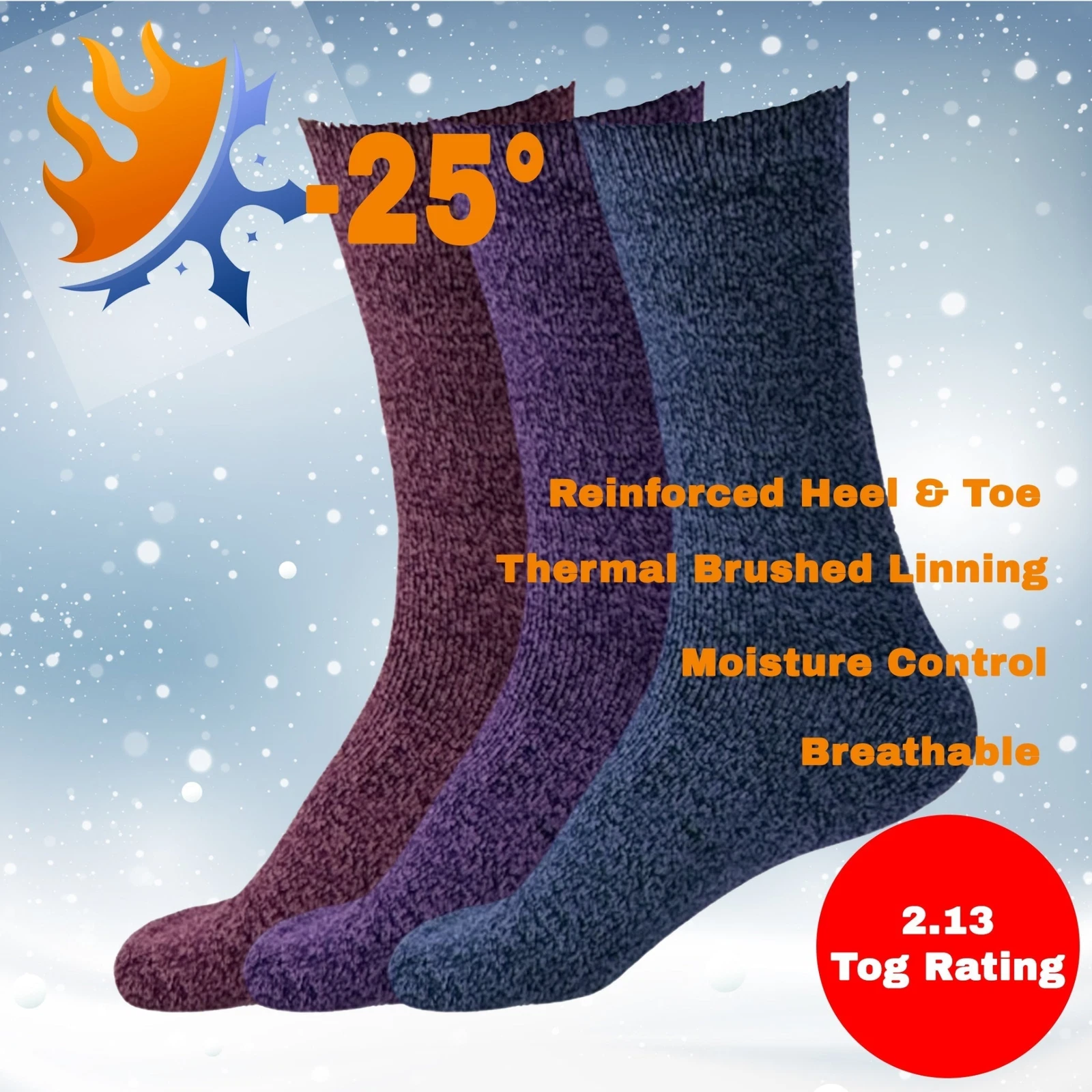 Moisture Ladies Controlled 2.13 Tog Heated Fleece Lined Thermal Sock/ Pack of 3