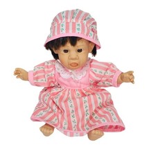 Vintage Baby Doll Pink Striped Dress  Bonnet Realistic Features 12"