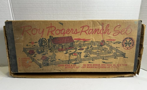 Vintage Marx Roy Rogers Rodeo Ranch Play Set + Box, Assorted Accessories AS IS
