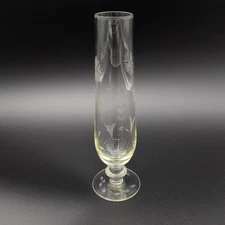 Vintage Floral Etched Bud Vase Glass w/ Stem Foot 9”
