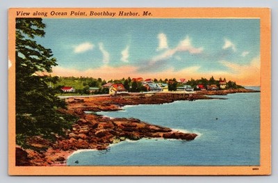 Boothbay Harbor Maine Ocean Point Coastal View Linen Postcard Tichnor 1940s