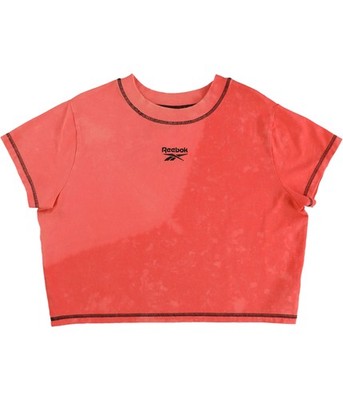 Reebok Womens Tie Dye Cropped Basic T-Shirt, Red, Plus Size, 2X
