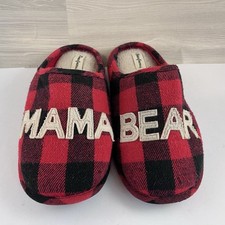 Dearfoams Womens 9 Mama Bear Red Plaid Slippers