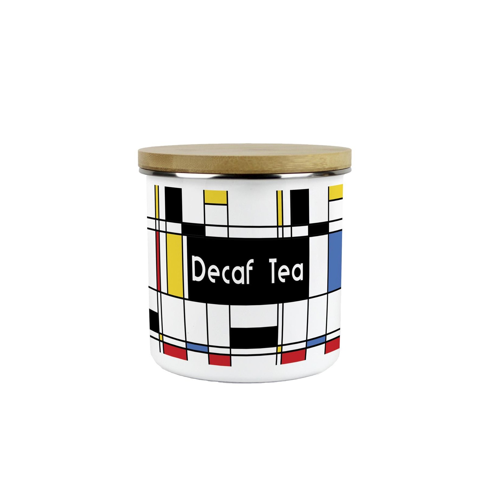 Retro Decaf Tea Canister - Art Deco 600ml Enamel Kitchen Storage Tin