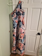 NEW Kay Unger Senna Mikado Floral One Shoulder Satin Ball Gown Dress 10 Unhemmed