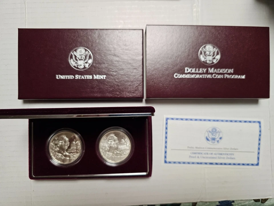 1999 US Mint Dolley Madison Commemorative Silver 2- Coin Set W/OGP and COA - Image 2 of 4